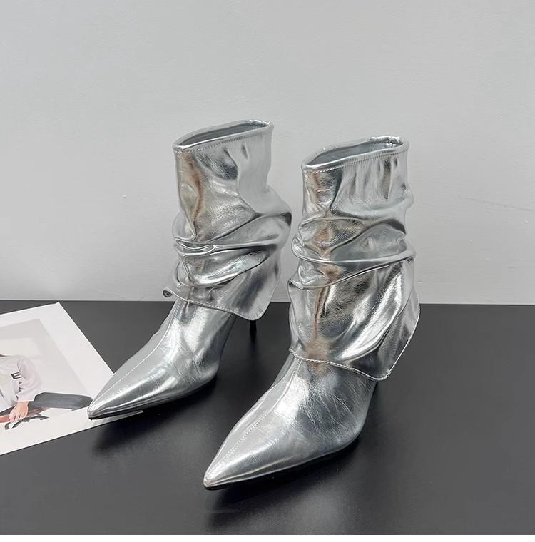 Women High Heels Ankle Boots Fashion Pointed Toe Leather Shoes Brand Designer New Winter 2025 Trend Goth Chelsea Botas Mujer