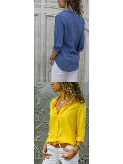 Women's Deep V Button-Up Chiffon Shirt - Long Sleeve, Autumn/Winter Collection