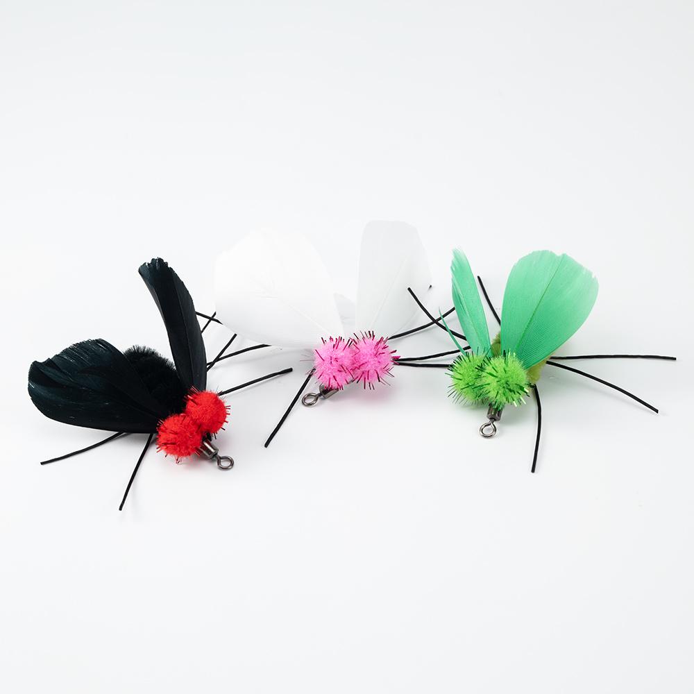 Small Bee Artificial Insects Cat Teasing Stick Change Head Toy Pet Feather Wings Toys
