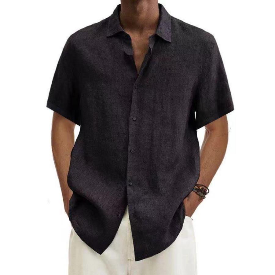 Sommer Kurzarm Solide Strand Hemd Männer Plus Größe Casual Kleidung Herren Revers Button Up Lose Shirts