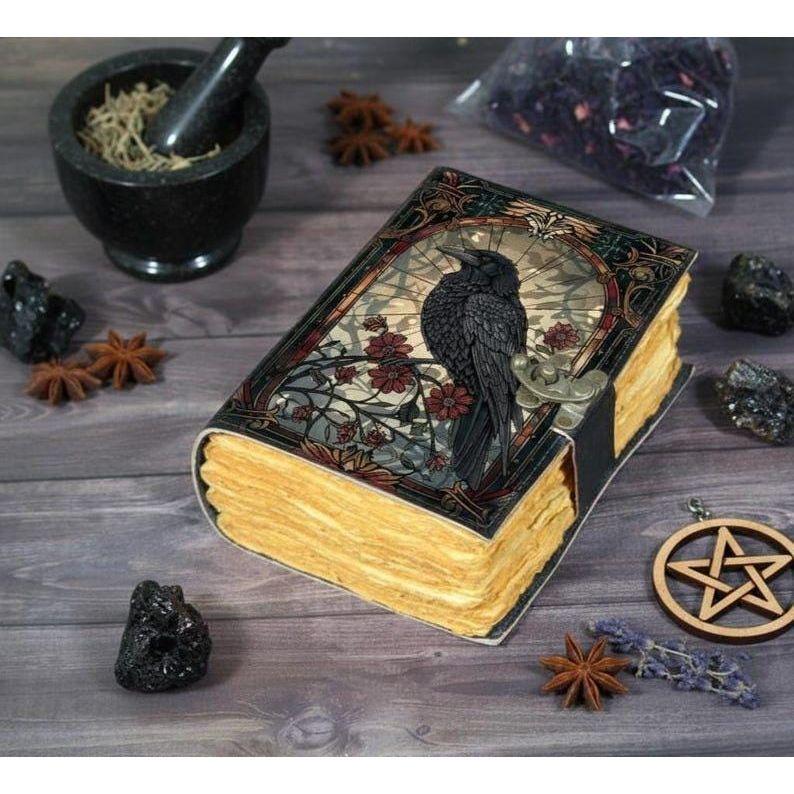 Raven Leather Grimoire Journal: Gothic Witchcraft Book of Shadows Birthday Gift, Gift for Dad