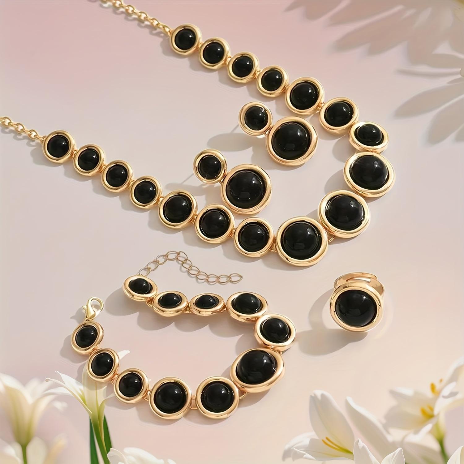 Набор из 5 геометрических кругов для женщин, Шикарный набор из штабелируемых браслетов, колье, серег, колец, Минималистичные изящные аксессуары, Подарок