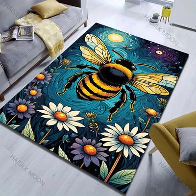 Alfombra Estampada de Jardín Fantasía y Abejas para Sala de Estar Dormitorio Mesita de Noche Mesa de Sofá Felpudo Alfombra de Área para el Hogar Decoración Tamaño Grande