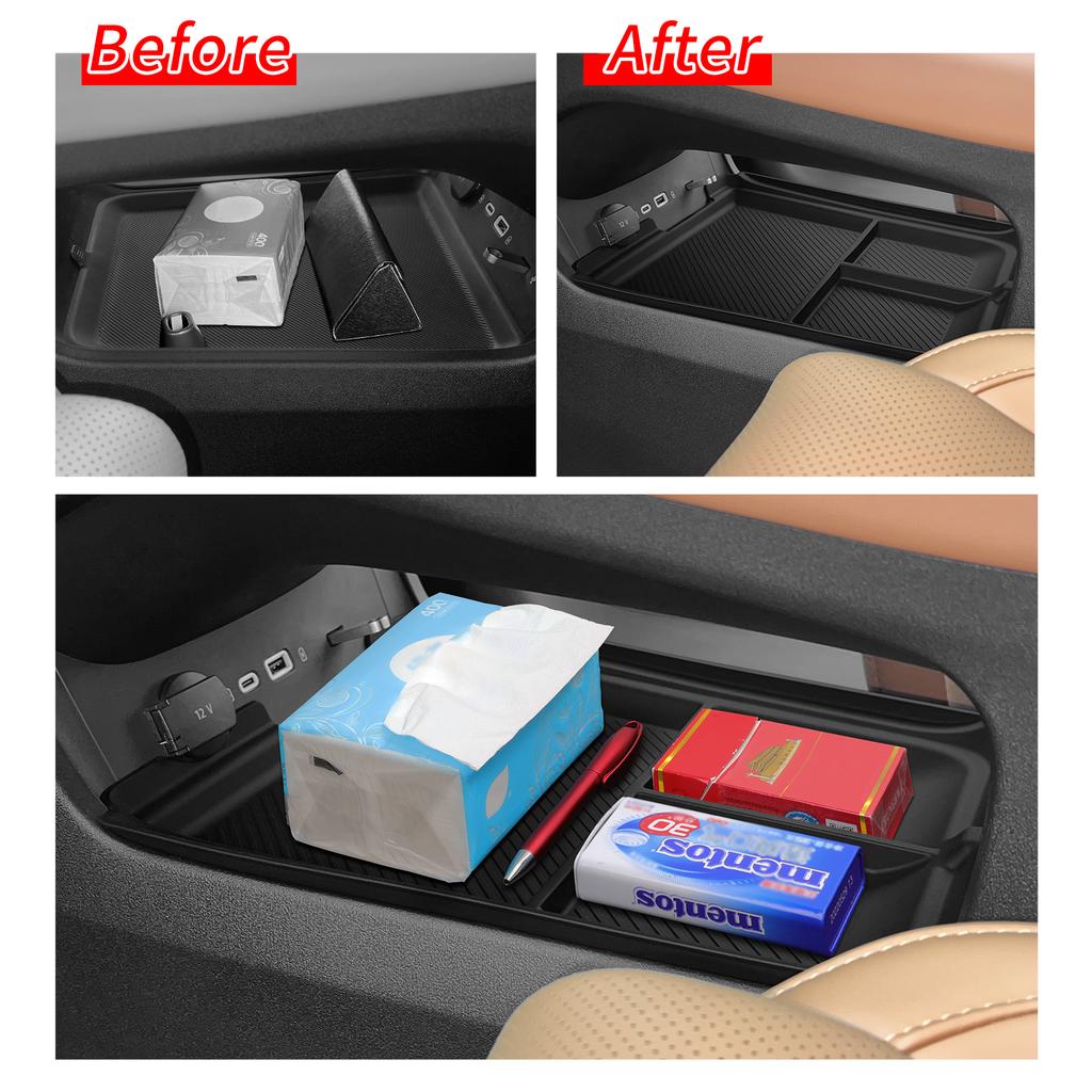 For Leapmotor C10 C16 2024 2025 Center Console Lower Storage Box Car Tray TPE Organizers Accessories Tidying Black
