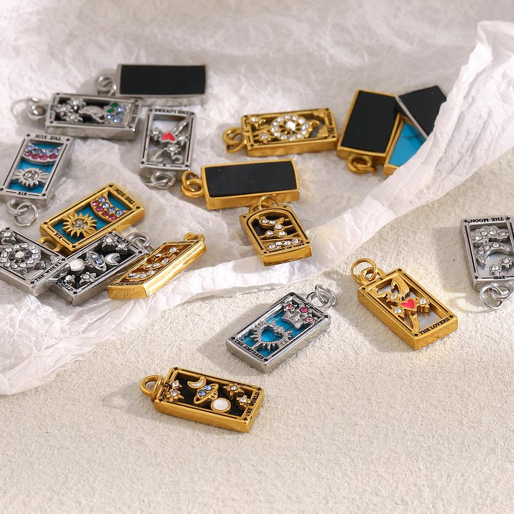 MamacitaSlay 316L Stainless Steel Shell Zircon Tarot Card Charms Necklace Earrings DIY Pendant Waterproof Jewelry Accessories