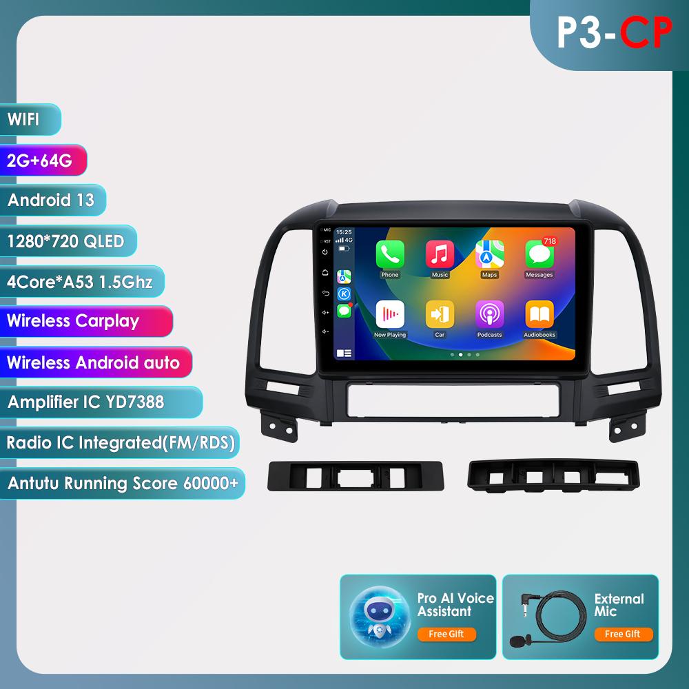 Hizpo 2din Android Autoradio for Hyundai Santa Fe 2 2006 - 2012 Car Radio Multimedia Video Player GPS Navi Head Unit  intelligent Carplay Auto 4G RDS