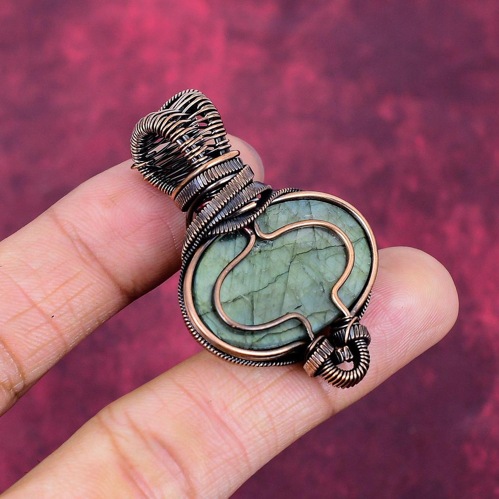 Labradorite Gemstone Pendant Rainbow Moonstone Copper Wire Wrapped Pendant