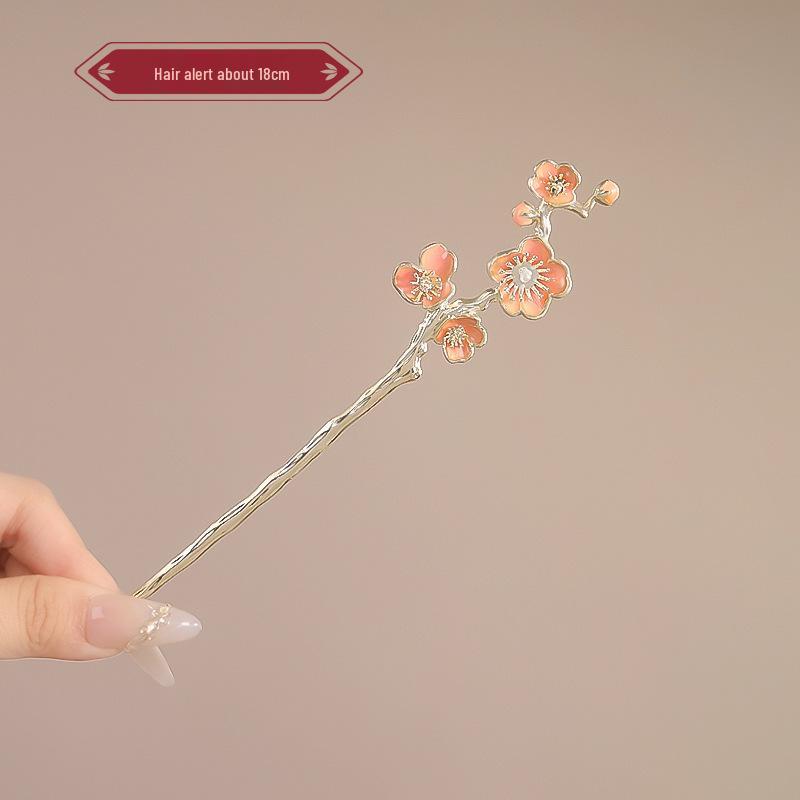 Elegant Red Rose Tassel Hairpin - U-shaped Hair Accessory for Women, Perfect for Updos and Traditional Attire.