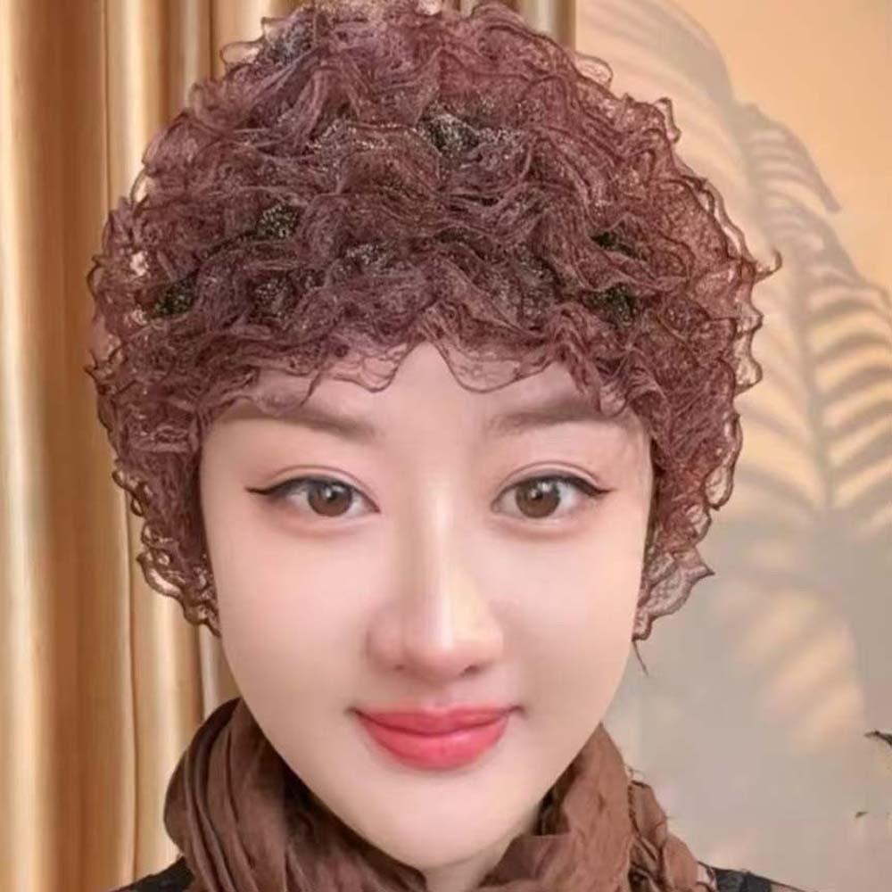 Soft Elastic Curly Hair Hat Breathable Mesh Lace Pullover Cap Beauty Lace Curling Hat  for Mom