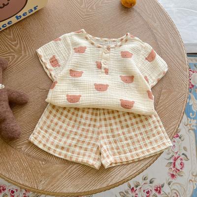 Conjuntos de ropa de muselina para niña, camiseta de dibujos animados de verano, Tops, pantalones cortos, 2 uds., ropa para bebé, traje para niño, conjunto informal para niño