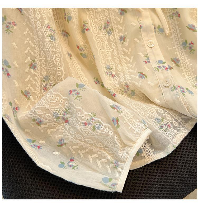 French Floral Long Sleeved Women's Round Neck Lace Up Design Tops Spring Autumn Simple Versatile Ladies Pullover