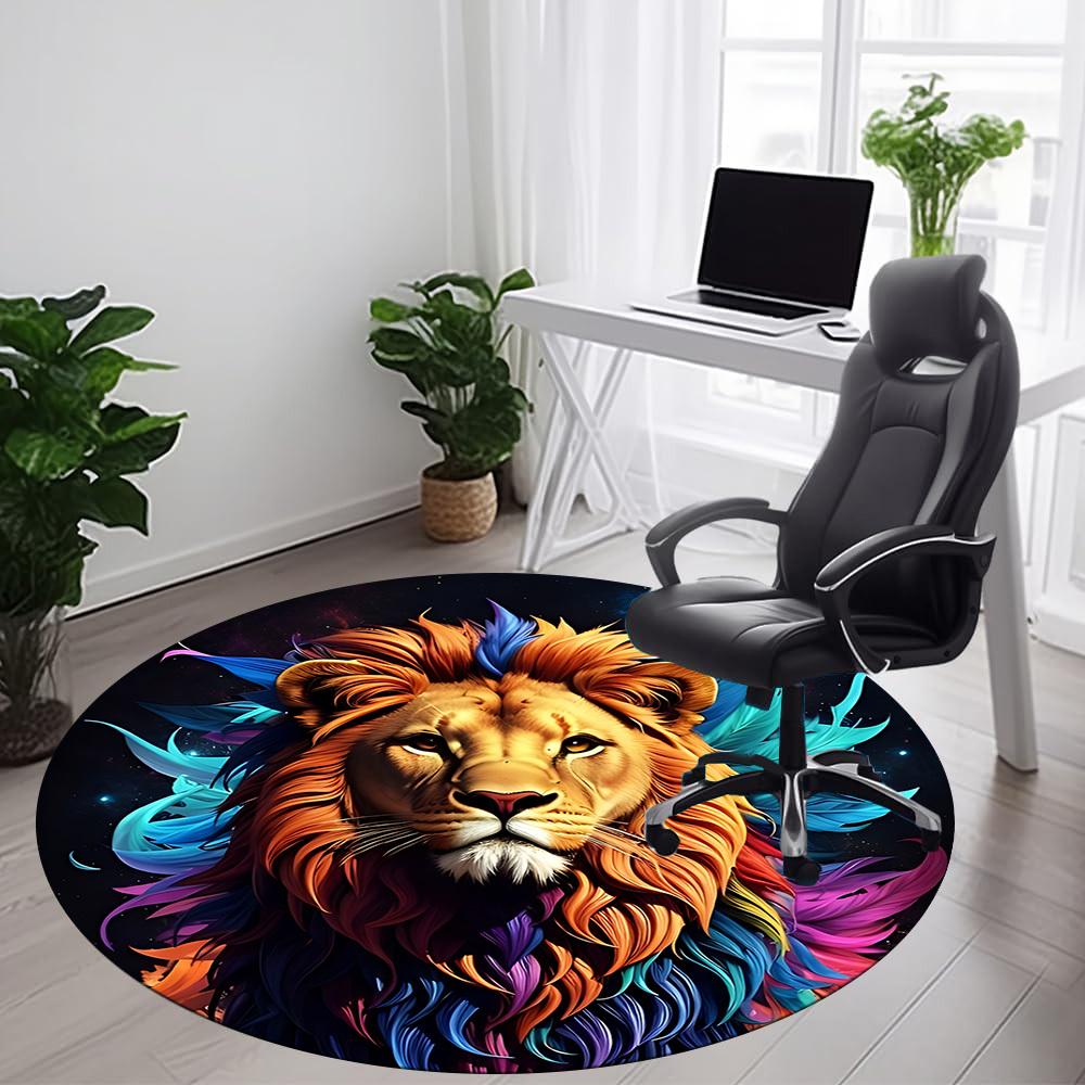 1pc Lion Feathers Office Round Area Rug,  Mat Suitable ForOffice, Under Office Chairs Bedroom Living Room Home Decor, Room Deco