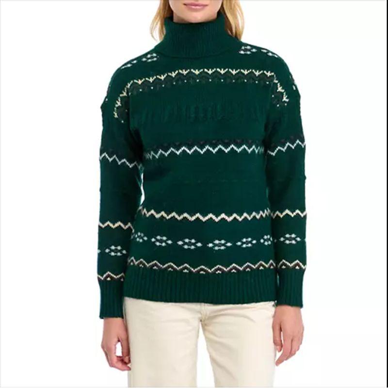Autumn and Winter Foreign Trade European and American Plus Size Women's Clothes Fairisland Snowflake Turtleneck Sweater Thick Sweater Bottoming Shirt