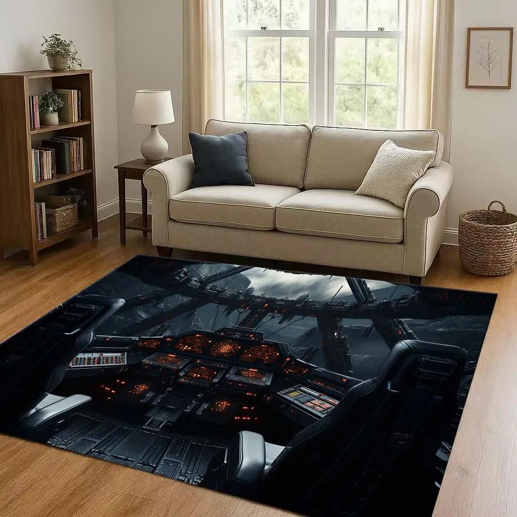 HD Spacecraft Aircraft Cockpit Dashboard Living Room Non Slip Area Rug Carpet for Bedroom Kids Playroom Sofa,Home Decor Doormat