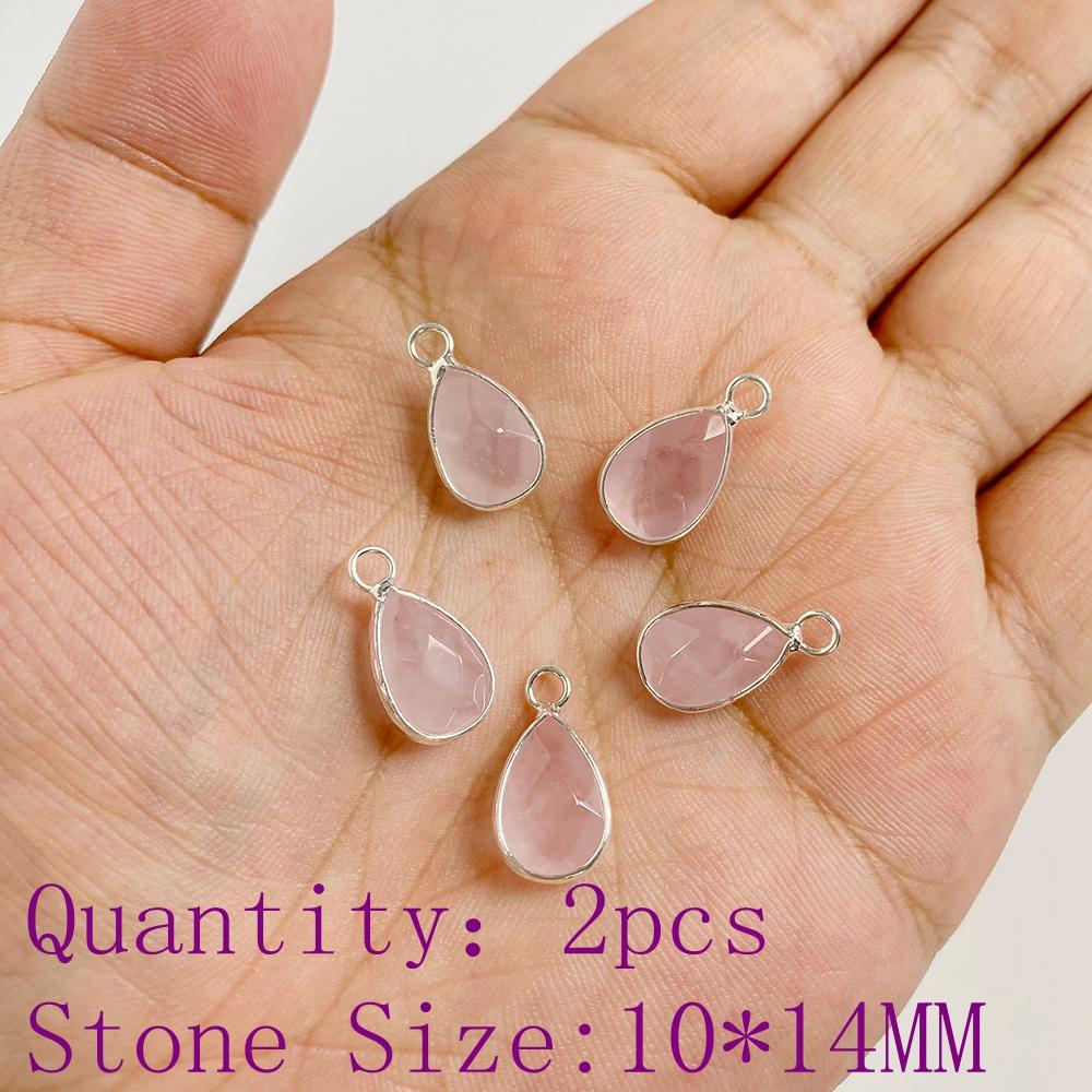 2pcs Natural Rose Pink Crystal Quartz Stone Pendant Conector Charm For Handmade Women Necklace Bracelet Earring Jewelry Making