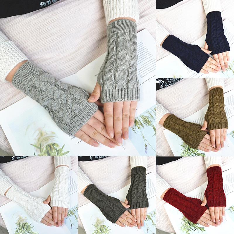 Fingerless Gloves Women Hand Warmer Winter Knitted Arm Sleeve Casual Thumb Hole Glove Non-Slip Stouchscreen Cycling Short Gloves