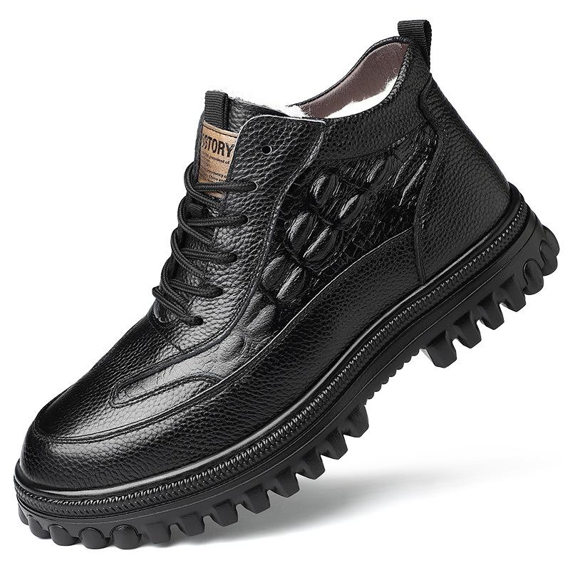 Zimní teplé sněhule pro muže Šněrovací Prémiové kožené krátké boty na motorku s kožešinovou podšívkou Pánské turistické boty Chukka Boty pro volný čas Pracovní obuv