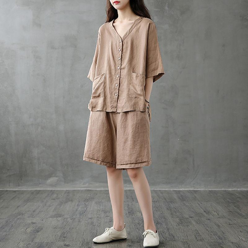 Top Lockere Gerade Weitbeinige Shorts Damen Sommer Western-Stil Zweiteiliger Anzug Frauen