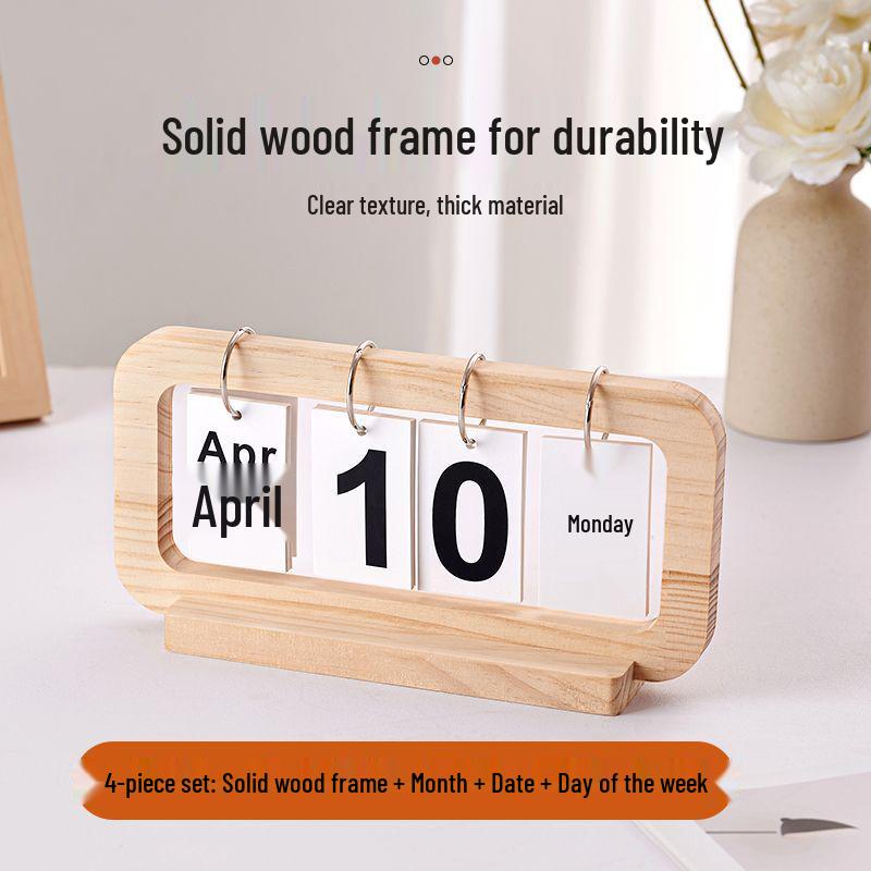 Retro Wooden Flip Page Desk Calendar Ornament for Bedroom or Living Room