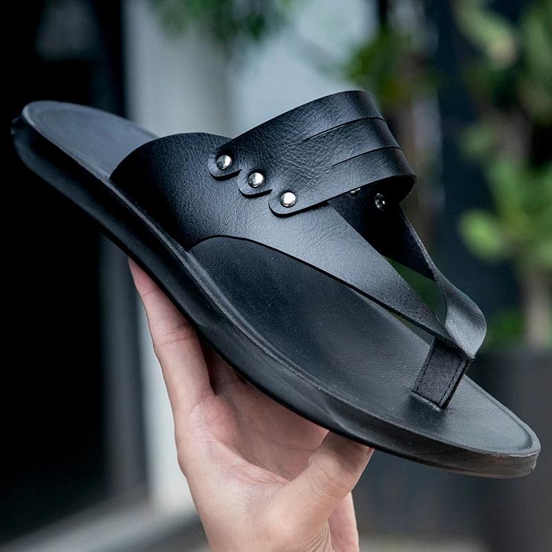 FashionNew Outdoor Men's Flip Flops Leisure Walking Summer Shoes for Men Beach Slippers Fashion Brand Cool Handmade Leather Sandals Man