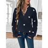 Women V Neck Heart Pattern Pullover Knit Sweater Autumn Casual