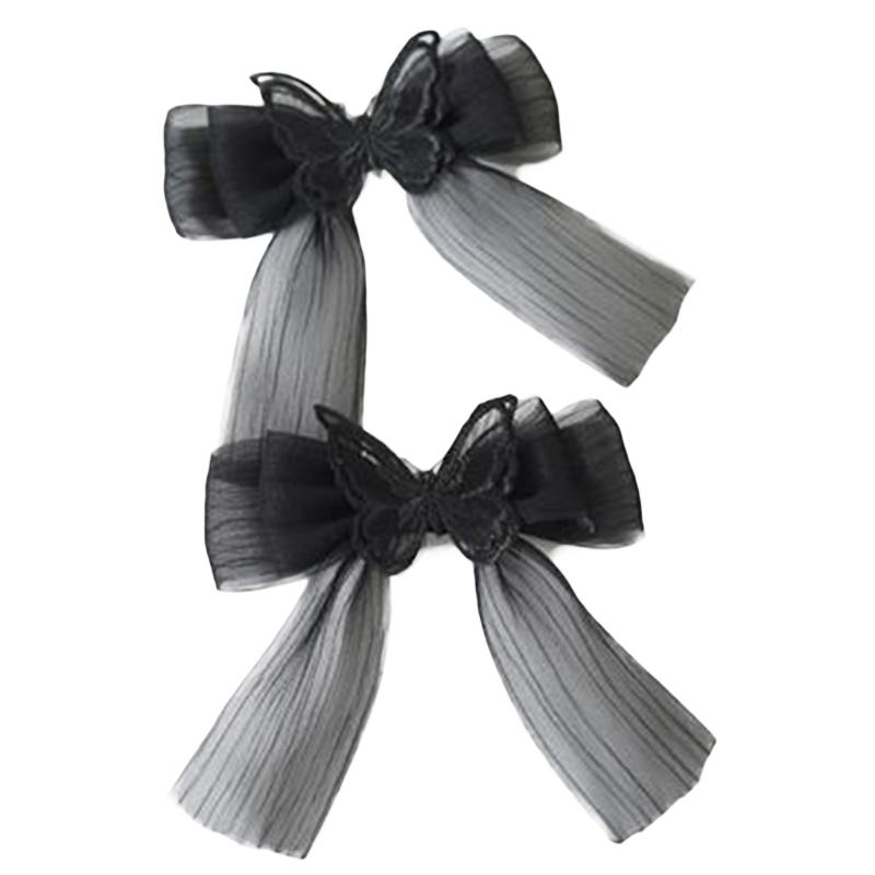 Girls Ruffles Lace Necklace with Pearl Chain Pendant Ribbon Bows Earrings Hair Clips Handmade Lolita Hair Ornaments