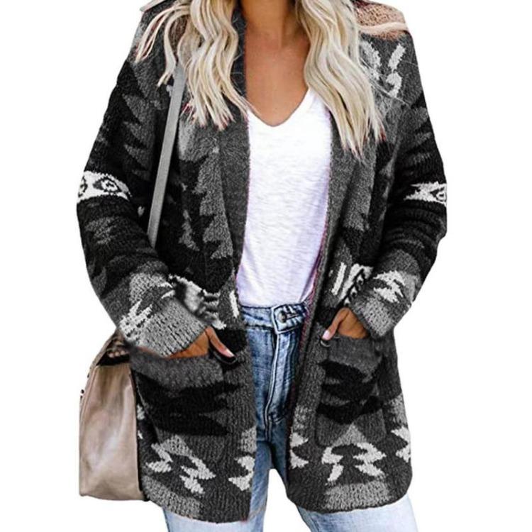 

Halloween Christmas Print Knitted Cardigan Women Loose Sweater L