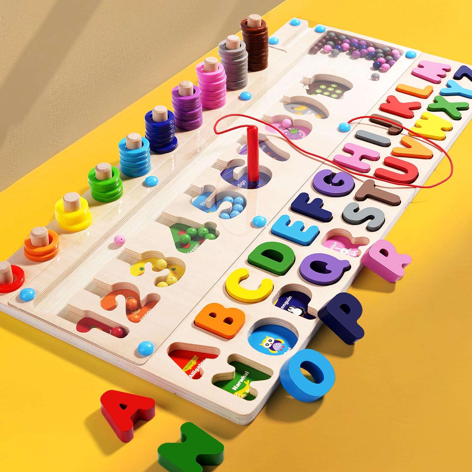 Kids Educational Toy Set: Magnetic Numbers, Bead Maze, Color Sorting, and Stacking Cylinders