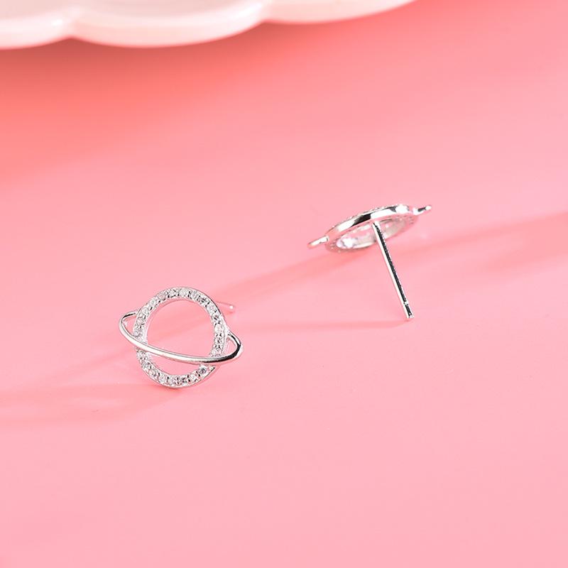 S925 Sterling Silver Diamond Planet Earrings: Trendy Japanese & Korean Style Hollow Universe Design for Women