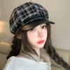 M Standard Retro Plaid Beret Women's Autumn and Winter Big Head Circumference Octagonal Hat Showing Face Small Newsboy Hat Duck Tongue Painter Hat