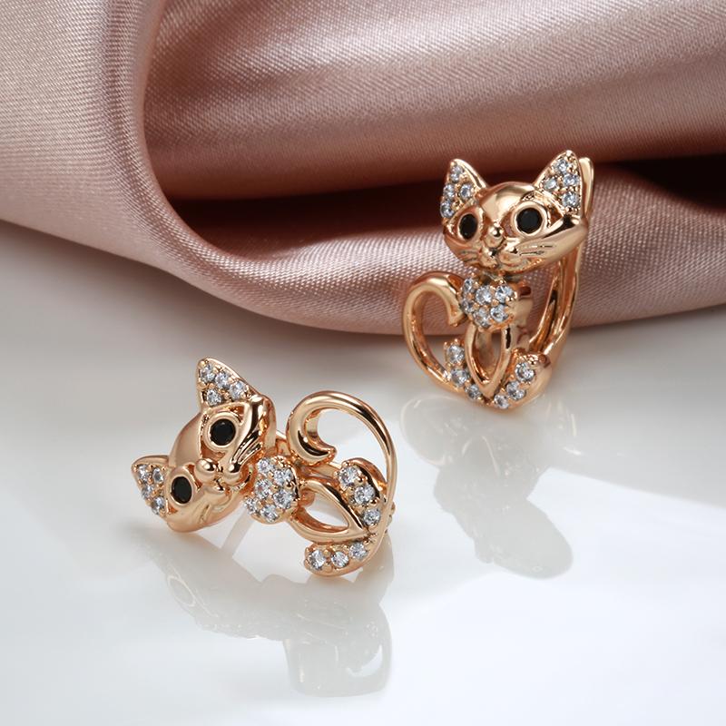 New  Rose Gold Cute Cat Earrings For Women Micro Wax Inlay Natural Zircon Earring Fashion Birthday Party Girl Jewelry