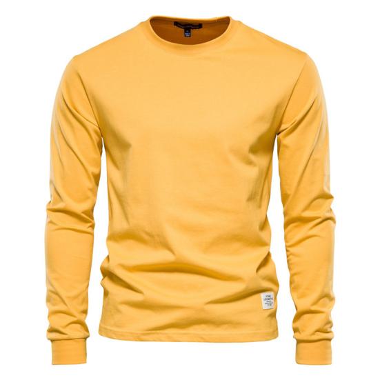 Men Tops Solid Color Cotton Pullover Comfortable Anti-pilling Crew Neck Elastic Cuff