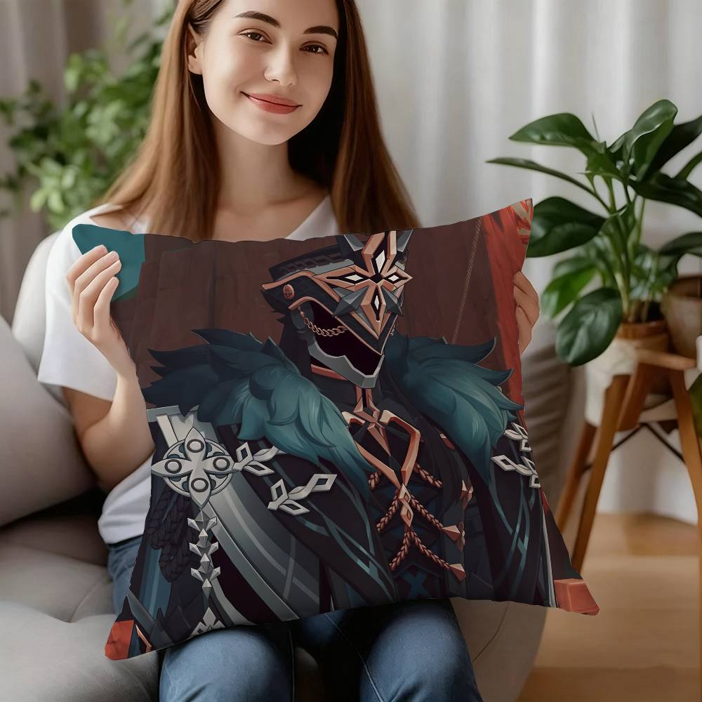 

Genshin Impact Capitano Thrain Pillow Case Short Plush Double-sided Print Square Throw Pillow Covers Sofa Home Cushion Decor 12x12Inch