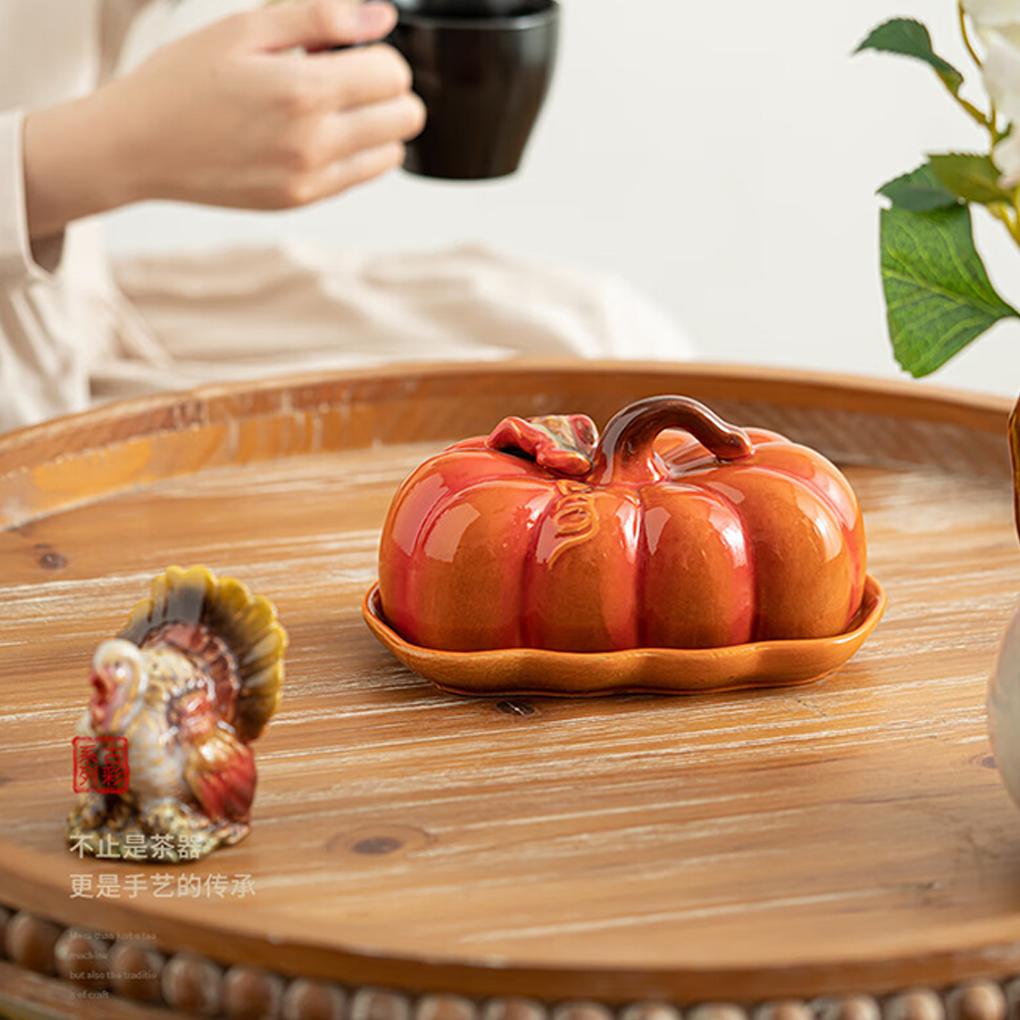 Pumpkin-Shaped Cheese Board Thanksgiving Table Orange Countertop Multi-Purpose Dish Halloween Ceramics Halloween for