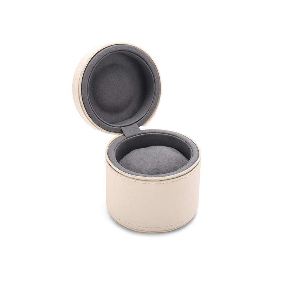Whatna Handmade Single Watch Case, Square Cylindrical Thick Leather Watch Storage Box, Perfect for Travel, Business Trips, and More (White B)