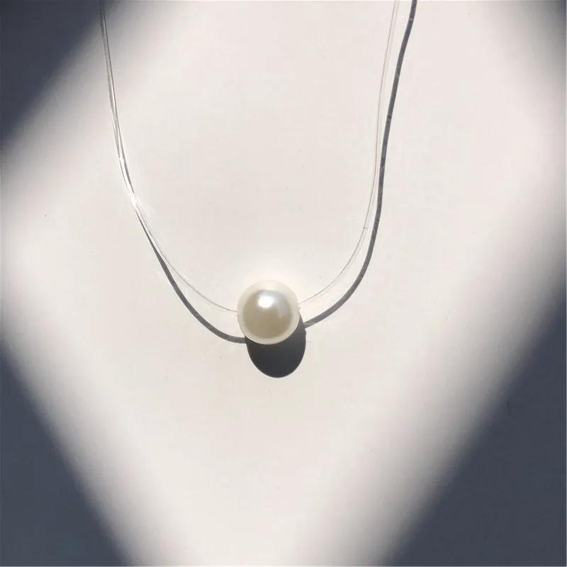 SUMENG New Personality Fashion Square Imitation Pearl Crystal Zircon Necklace Invisible Transparent Fishing Line Women