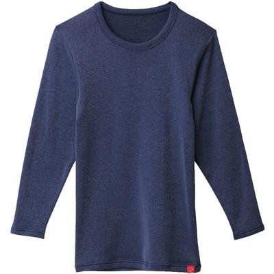 Gunze Hot Magic Super Stretch Long Crew Neck Inner Shirt, Navy/Mocco, Size M (Japan Size M)