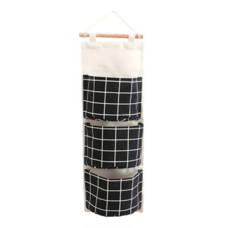 Cotton and Linen Multi-layer 3-cell Storage Bag Wall Storage Bag Cloth Hanging Bag Behind The Dormitory Door Hanging Bag