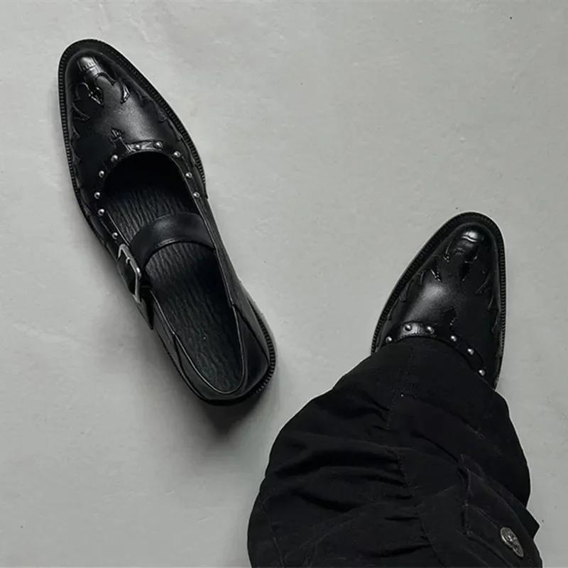 Mode Hochwertige Leder Damenschuhe Sexy Spitzschuh Metallschnalle Mary Jane Schuhe für Frauen Punk Schwarz Elegante Frau Stöckelschuhe