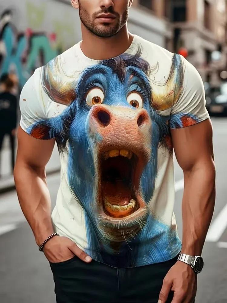 Popular 3D Cartoon Animal Print T-shirt for Men with Fun and Funny Patterns Short Sleeved Tops for Summer Casual O-neck Trendy and Cool Pullover