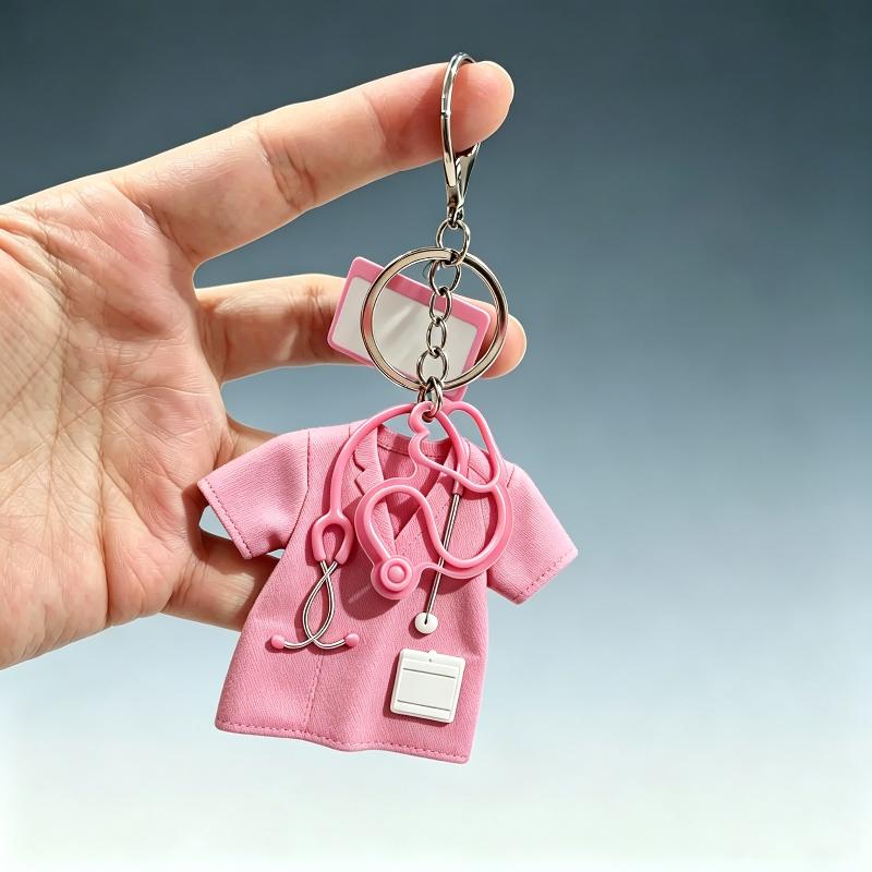 Medical Scrub Keychain 2D Flat Cartoon Stethoscope Decor Cute Backpack Pendant for Nursing Students