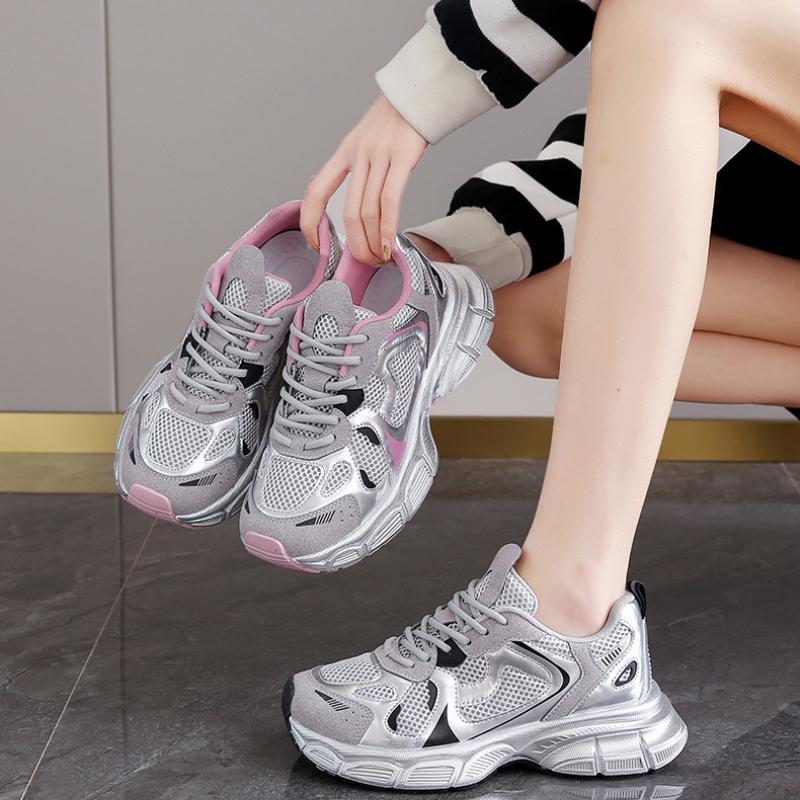 Koreanische Version Damen Mesh Plateau Freizeitschuhe Atmungsaktiv Rutschfest Vulkanisierte Schuhe Outdoor Jogging Laufschuhe Zapatos Casuales