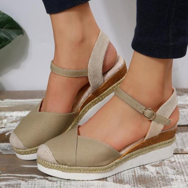 Closed Toe Wedge Sandals Low Heel Platform Sandals Women Summer Buckle Strap Fashion Espadrilles Ankle Strap Slingback Sandals