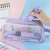 Clear Transparent Transparent Pencil Bag Double Layer Large Capacity Pen Case  For School Students