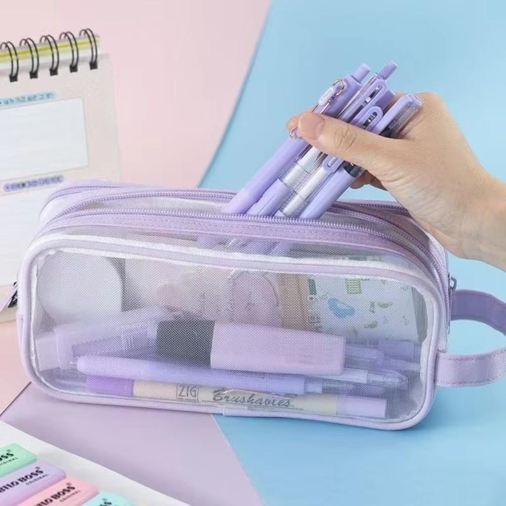 Clear Transparent Transparent Pencil Bag Double Layer Large Capacity Pen Case For School Students