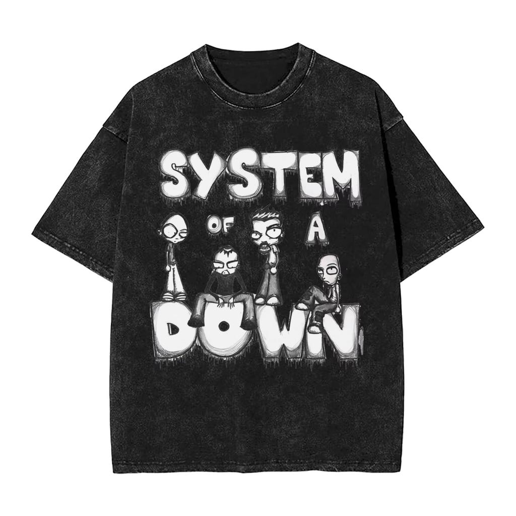 Rock Washed T Shirts Streetwear T-Shirt SYSTEM OF A DOWN SOAD Tee Shirt for Men Women 100% Cotton Harajuku Printed