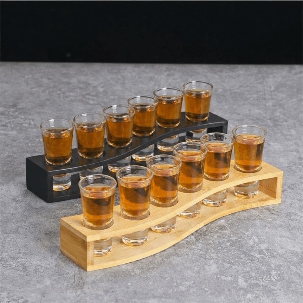 Multipurpose 6/12 Holes Shot Glass Holder Save Space Round Hole Glass Cup Holder Smooth Wooden Wine Cup Shelf Wine Bar