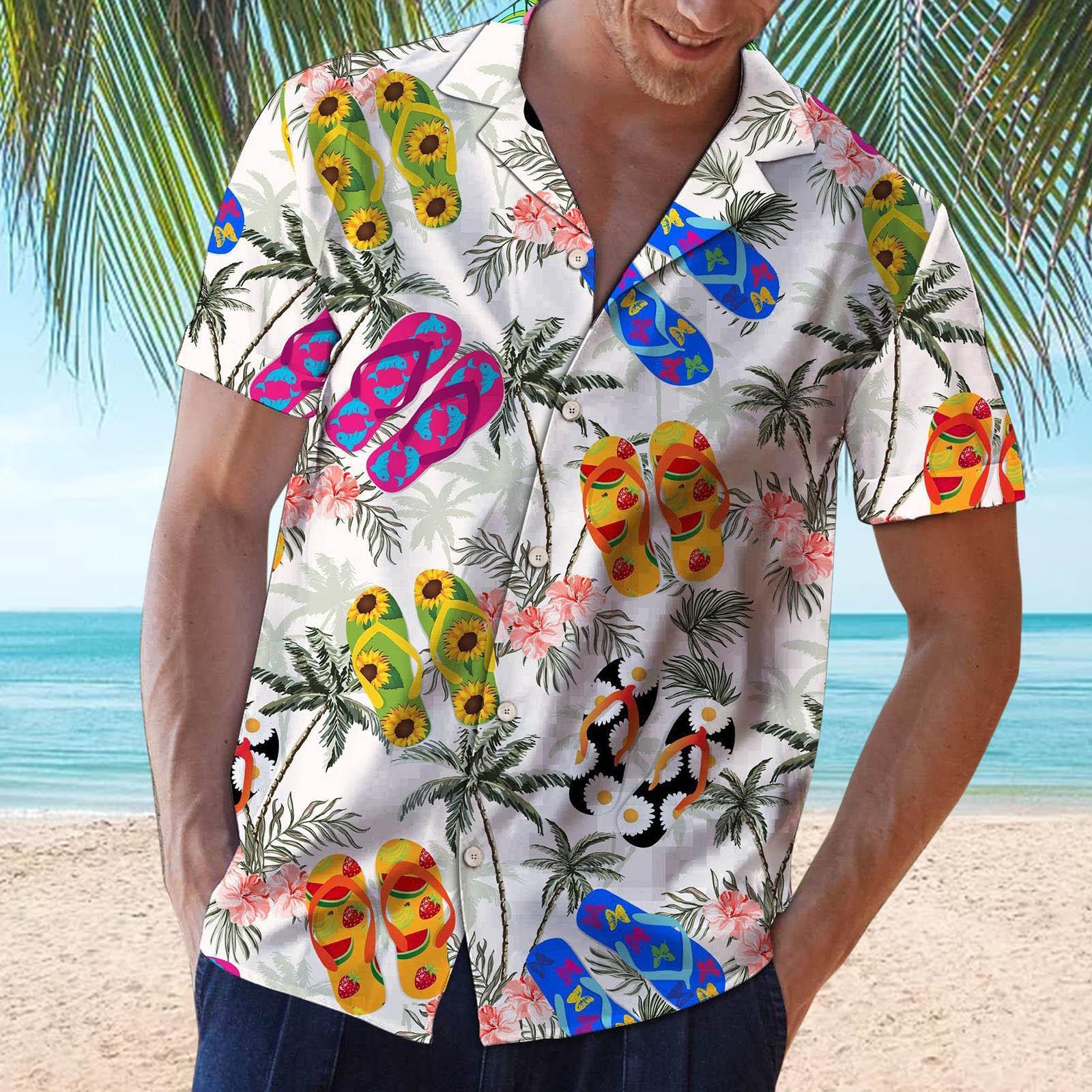 

Summer Lapel 3D Palm Printed Top Hawaii Fashionable Vacation Style Short-sleeved Men s Casual Shirts S