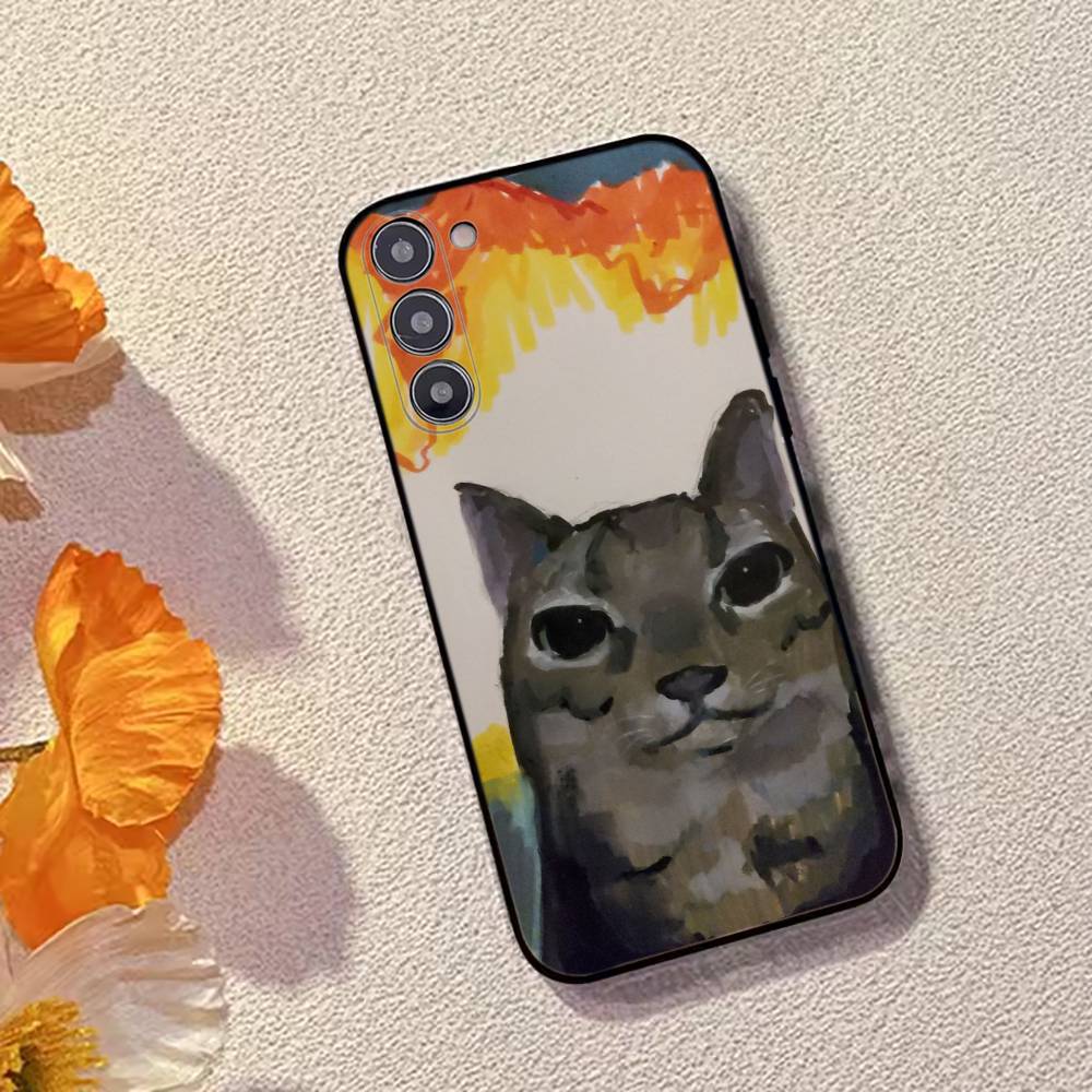 Mèmes de Chat F-Drôle Mignon Coque de Téléphone Pour Samsung Galaxy A73,A72,A71,A70,A53,A52,A51,Housse Noire en Silicone Souple