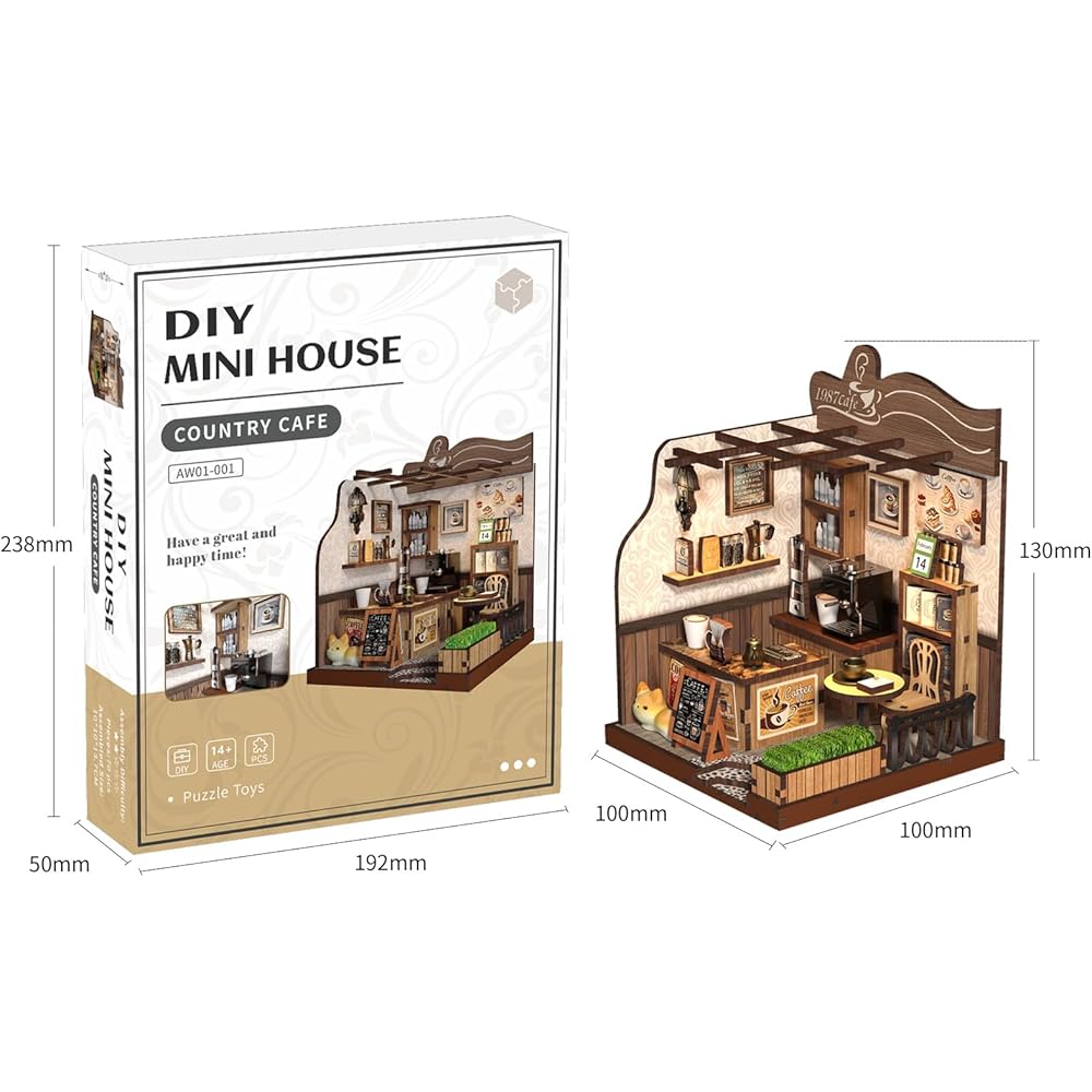CRESYMME Miniature Dollhouse Kit Wooden 3D Puzzle DIY Craft for Adults Coffee Shop Design